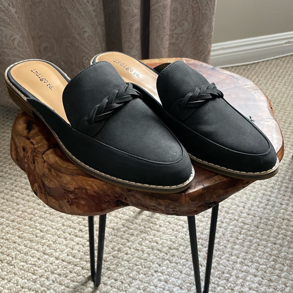 Indigo Rd Suede Black Braided Top Mule Slip-On Shoes